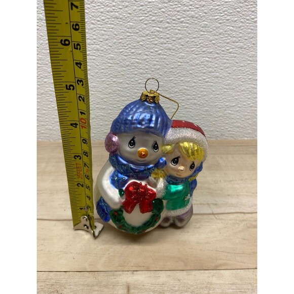 2006 Precious Moments Girl With Snowman Blown Glass Christmas Ornament - Picture 6 of 11
